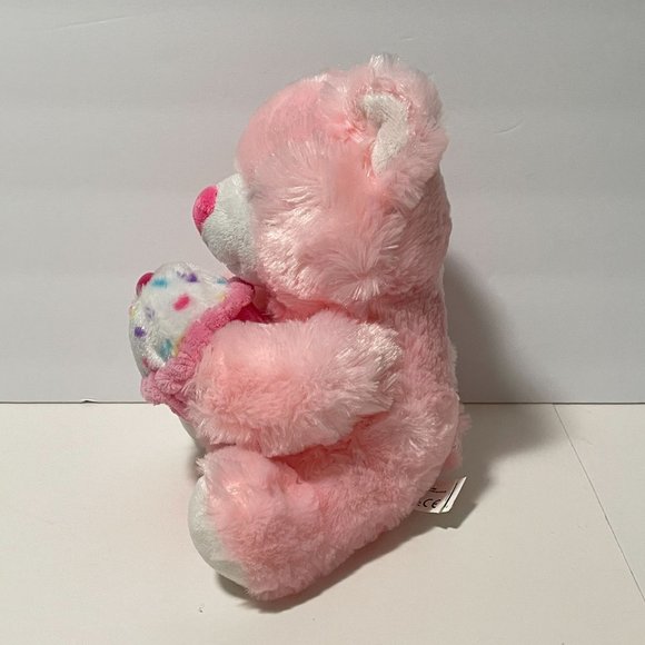 Kellytoy Plush Birthday Teddy Bear Soft Pink Fur Cupcake Stuffed Animal 10" - Picture 4 of 14